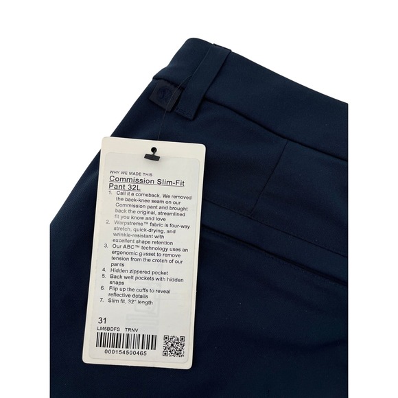 NEW LULULEMON Mens Commission Slim-Fit Pant True Navy Size 31 x 32 MSRP‎ $138 - Picture 11 of 12